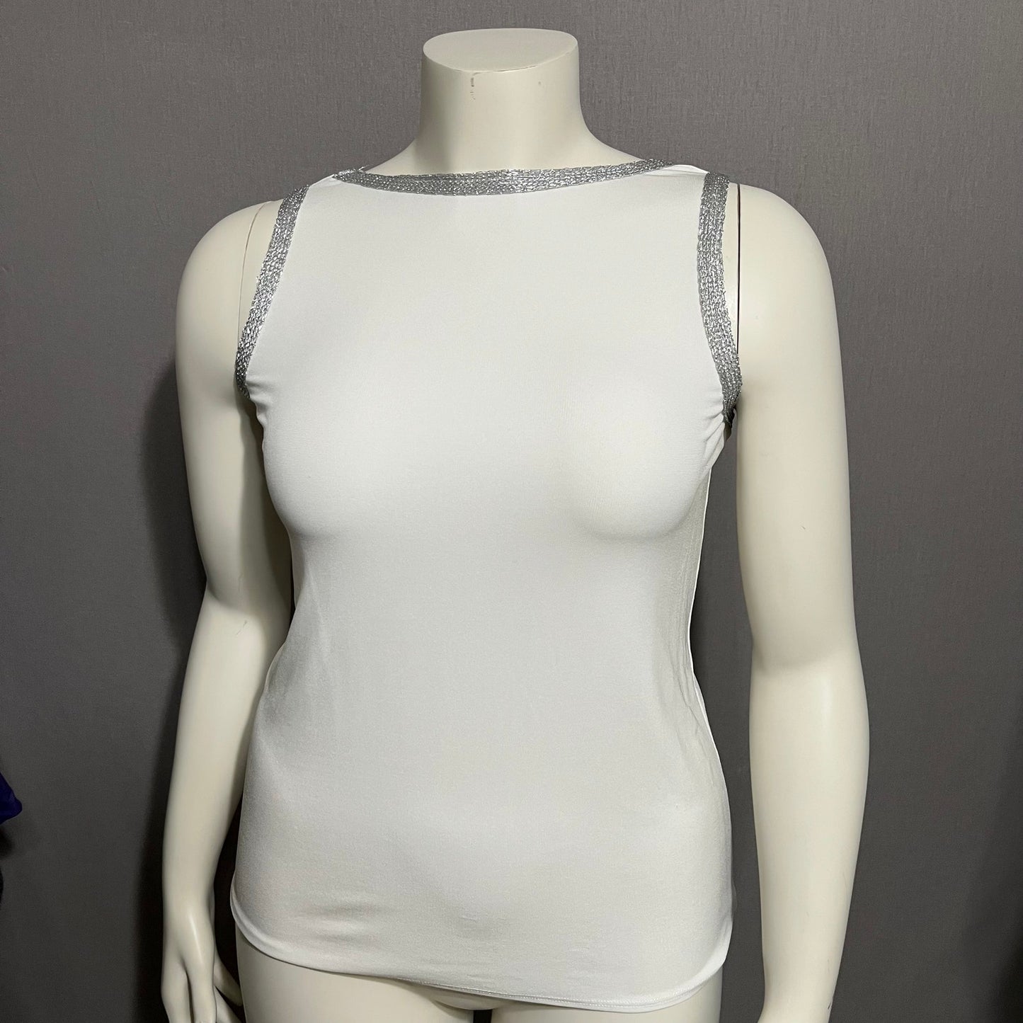 Worth White With Silver Metallic Sleeveless Dressy Shell Top Sz-2