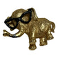 Gold Elephant With Glasses Funny Brooch