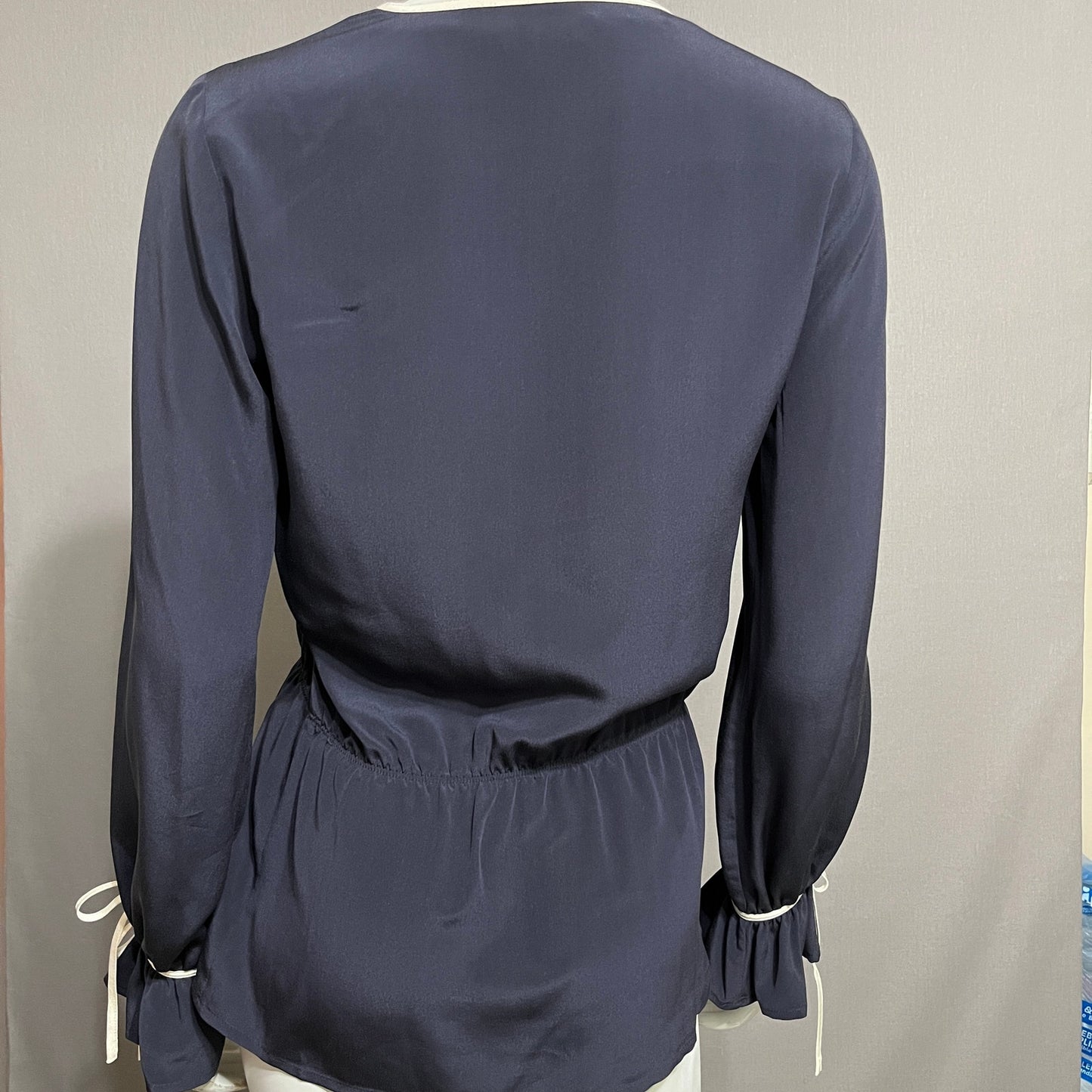 Doncaster Navy 100% Silk Career Blouse Secretary Sz-SMALL