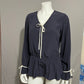 Doncaster Navy 100% Silk Career Blouse Secretary Sz-SMALL