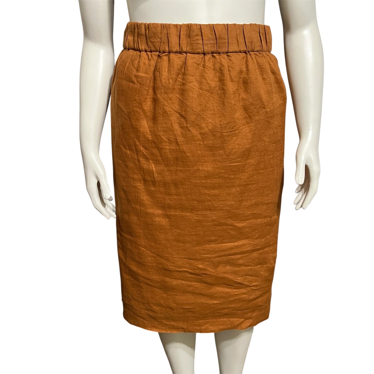 J.Crew Women’s Rust Brown 100% Linen Skirt Knee Length Sz-Medium