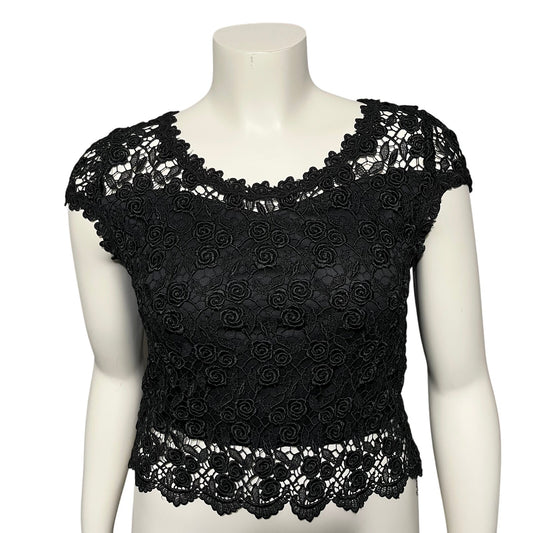 Vintage Black Floral Rosettes Knit Top Sz-Medium