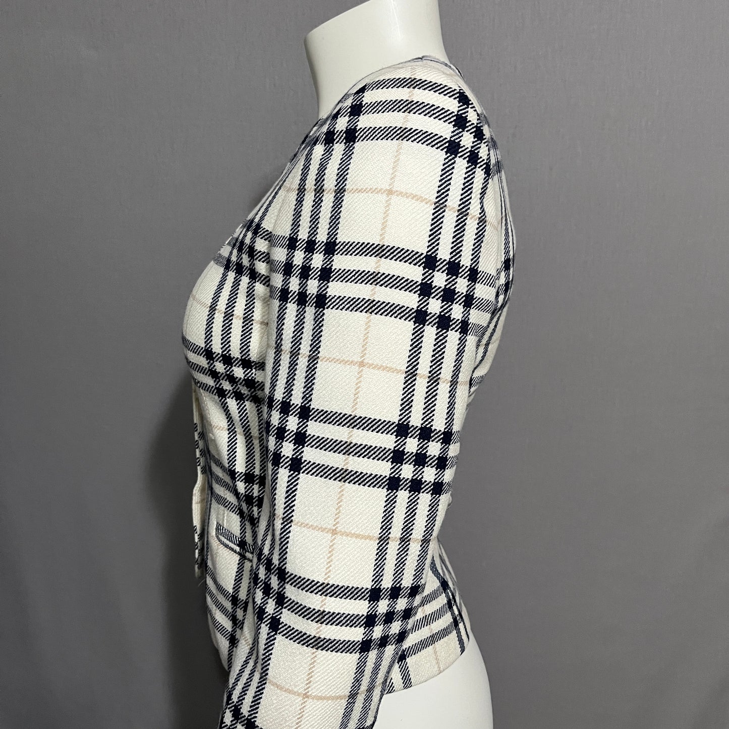 Liz Claiborne Cream and Black Plaid Blazer