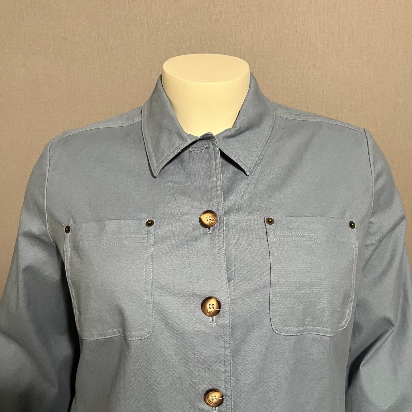 Evan Picone Light Blue Cotton Stretch Shacket Button Front Shirt Sz-2X