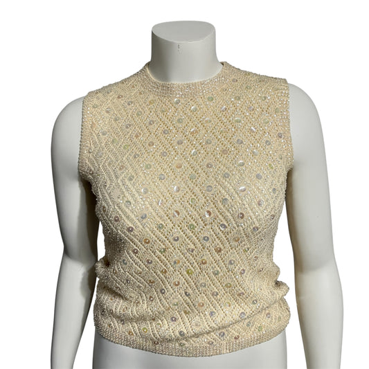 Sears Cream Sleeveless Sweater with Embellishments