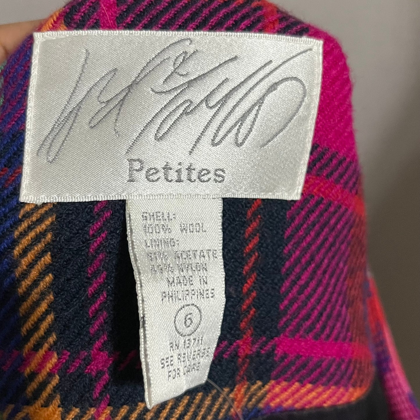 Lord & Taylor Pink Fuchsia Plaid Print Fitted Blazer Sz-6P