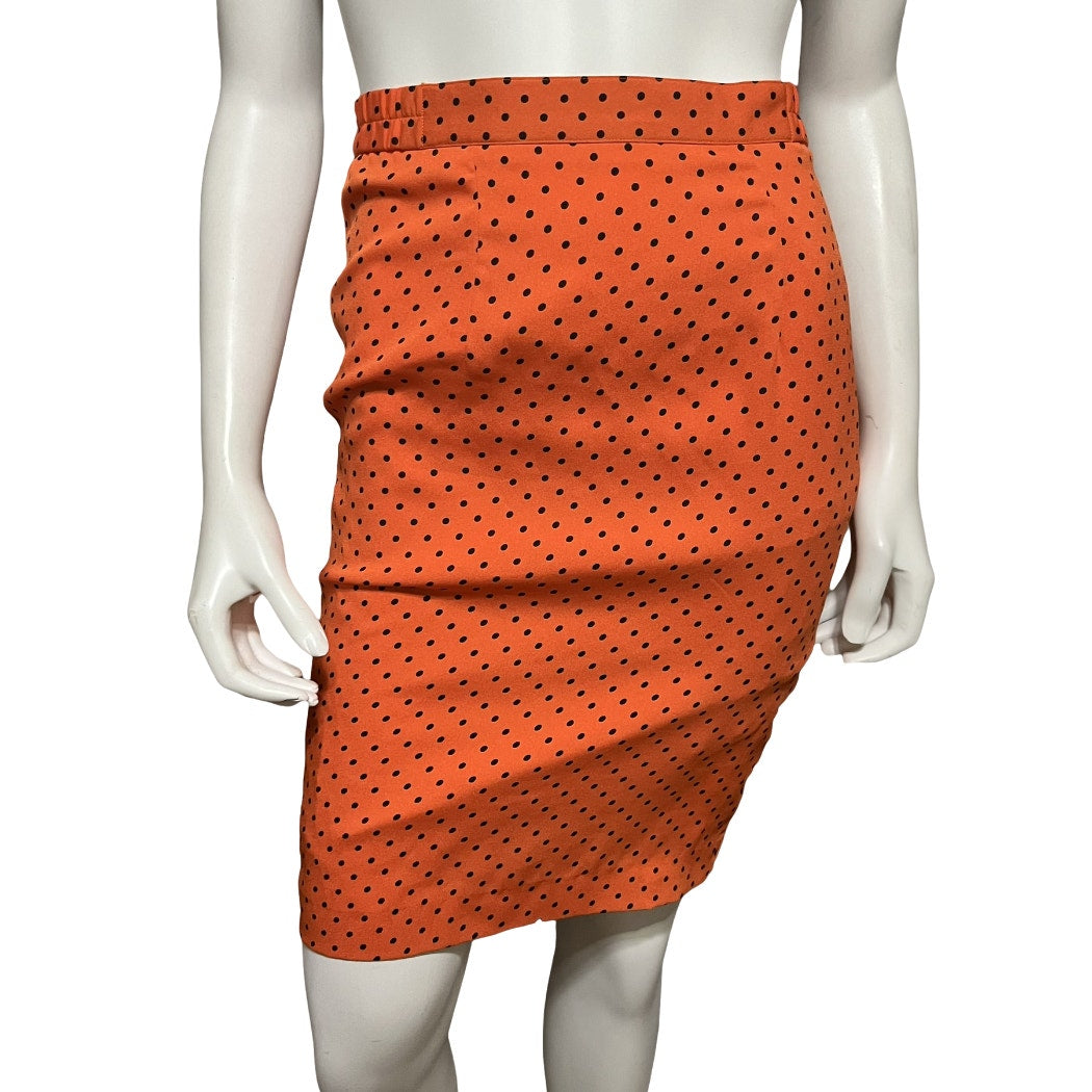 Orange With Black Polka Dot Pencil Skirt Sz-XS