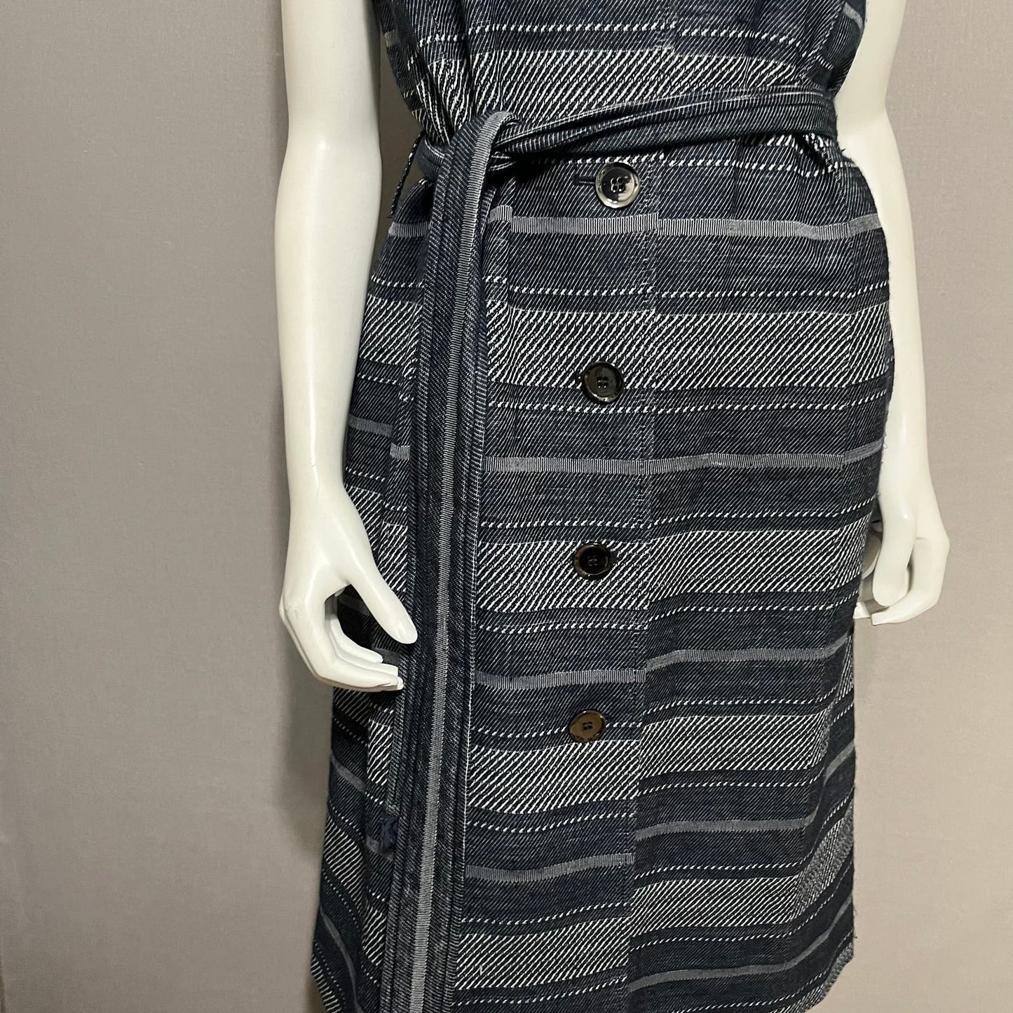 W By Worth Blue Striped Sleeveless Duster Vest Jacket Sz-Medium