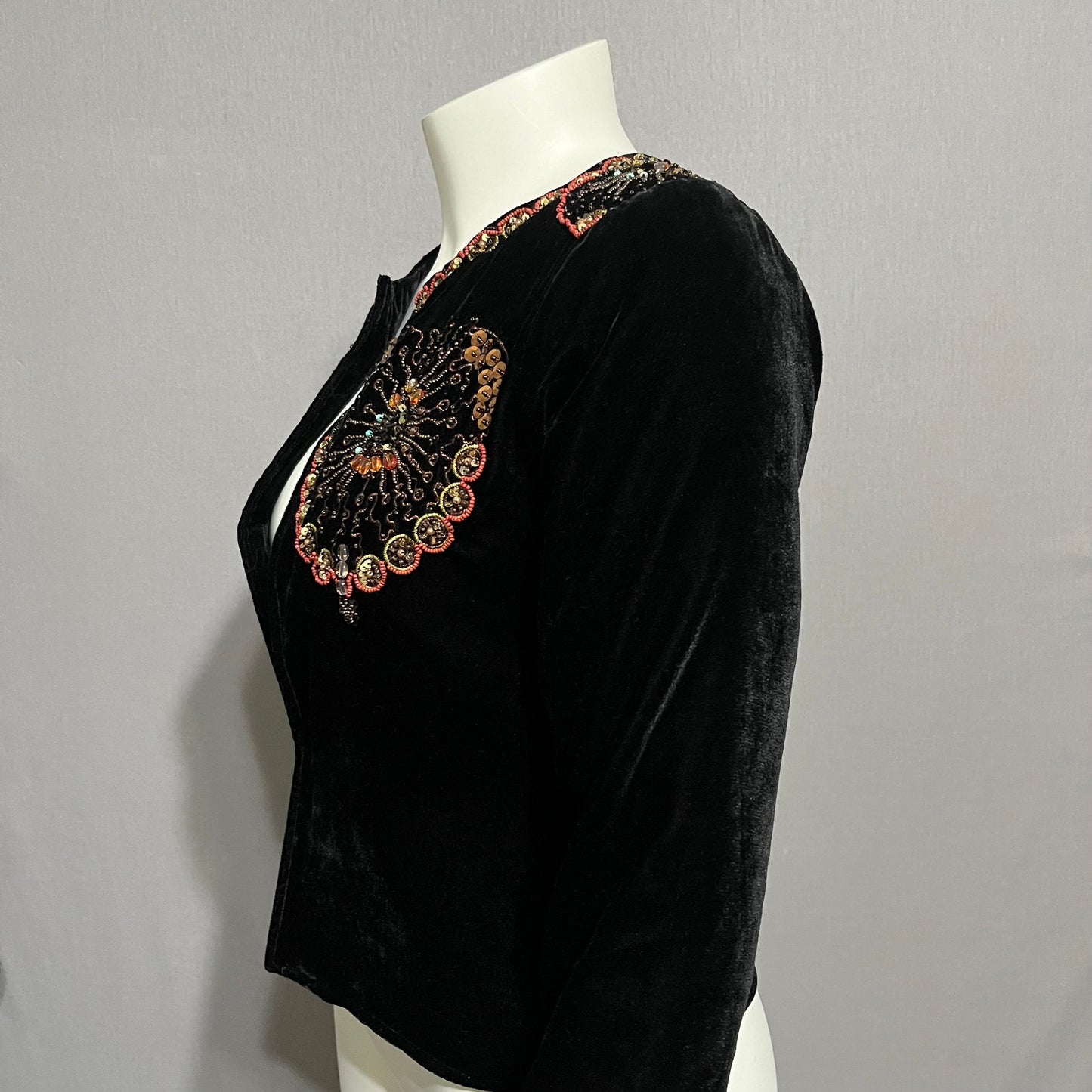 Saint Tropez West Black Velour Artsy Beaded & Sequins Blazer Sz-Medium