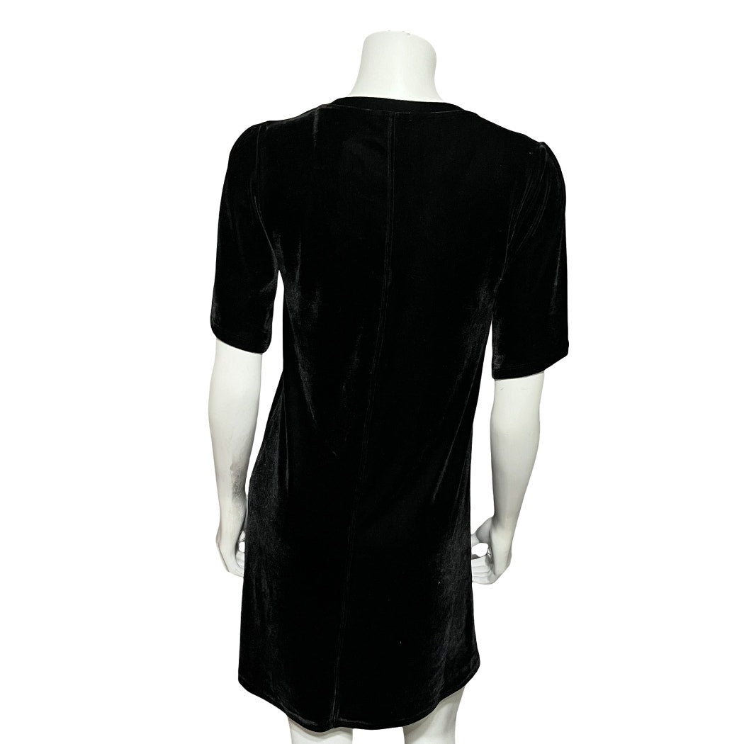 Lilla Black Velvet V-Neck Short Sleeve Flare Dress Sz-Xtra Small