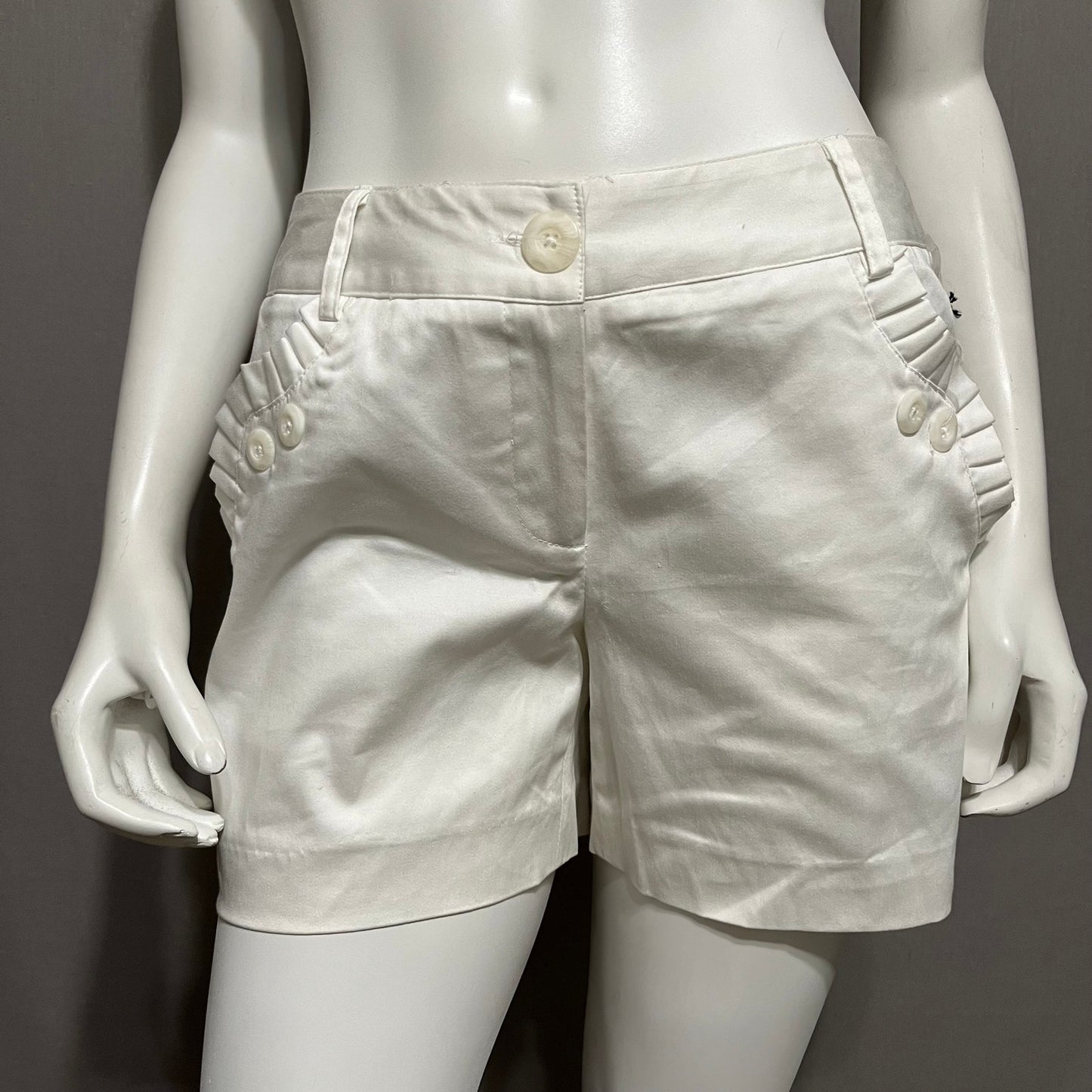 Willi Smith White Cotton Casual Everyday Ruffle Pocket Shorts Sz-4