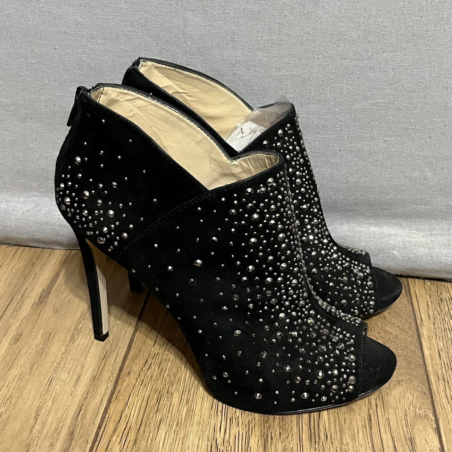 INC Faux Suede Studded Bling Open Peep Toe Heel Sz-9M