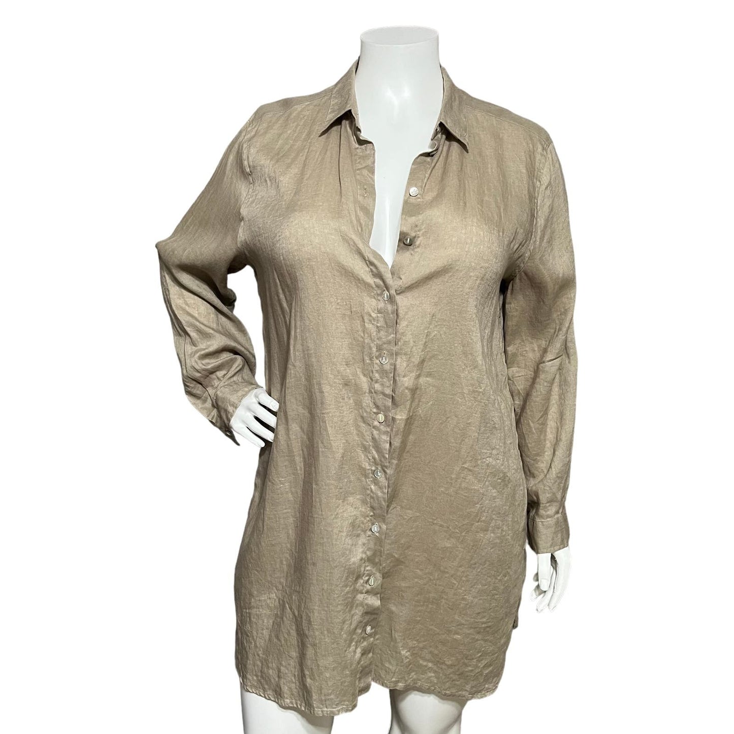 J.Jill 100% Linen Long Button Front Shirt Sz-XL