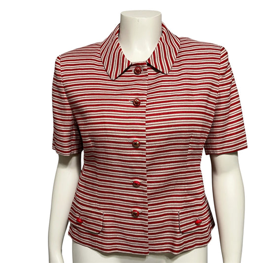 Rickie Freeman Teri Jon 100% Linen Red Striped Blazer Sz-14 (Large)