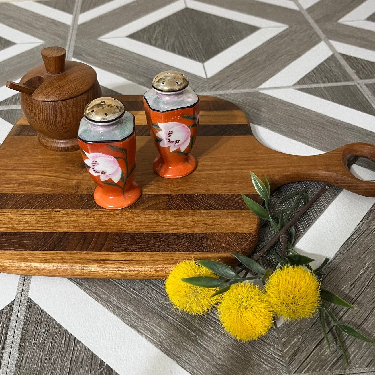 Vintage Japan Orange Floral Salt & Pepper Shakers Set