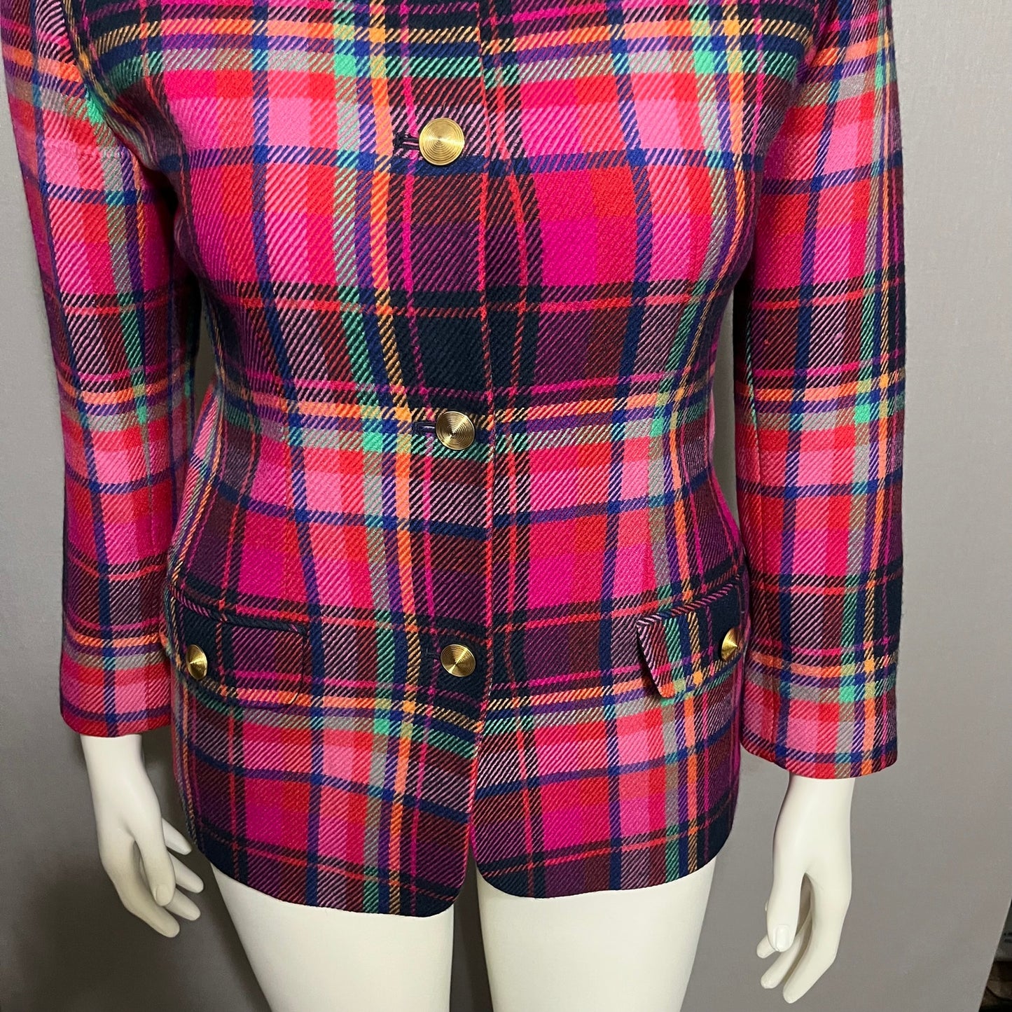 Lord & Taylor Pink Fuchsia Plaid Print Fitted Blazer Sz-6P