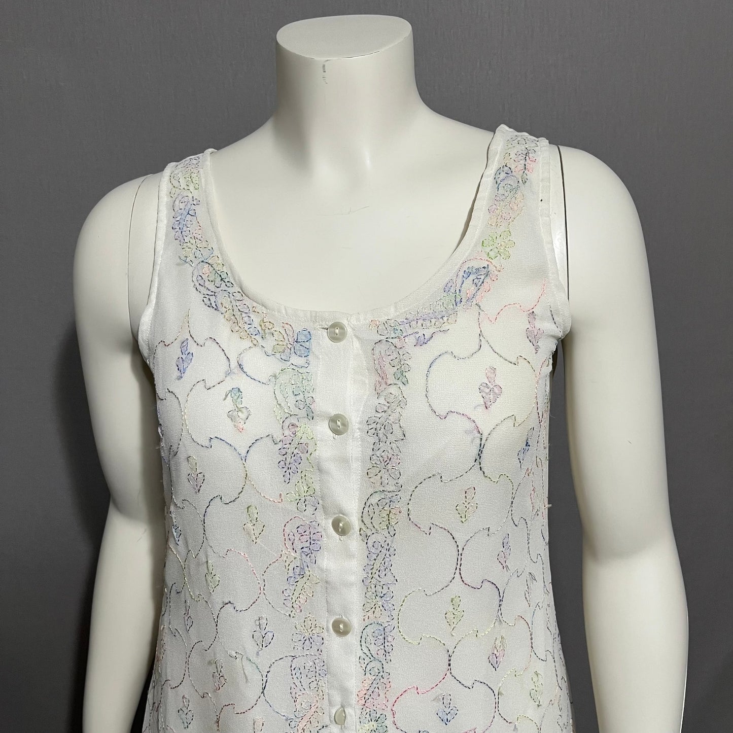 Sacred Threads White Embroidered Button Front Sleeveless Dress Sz-Med/Lg