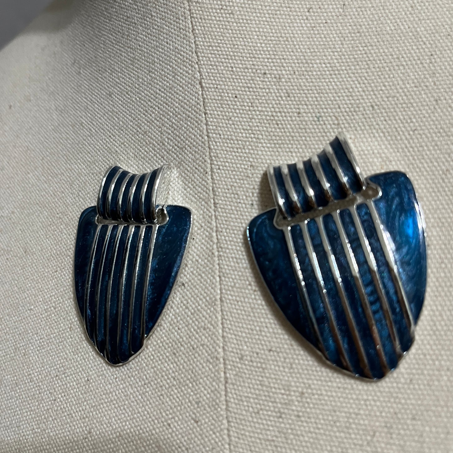 Vintage America Blue and Silver Striped Earrings