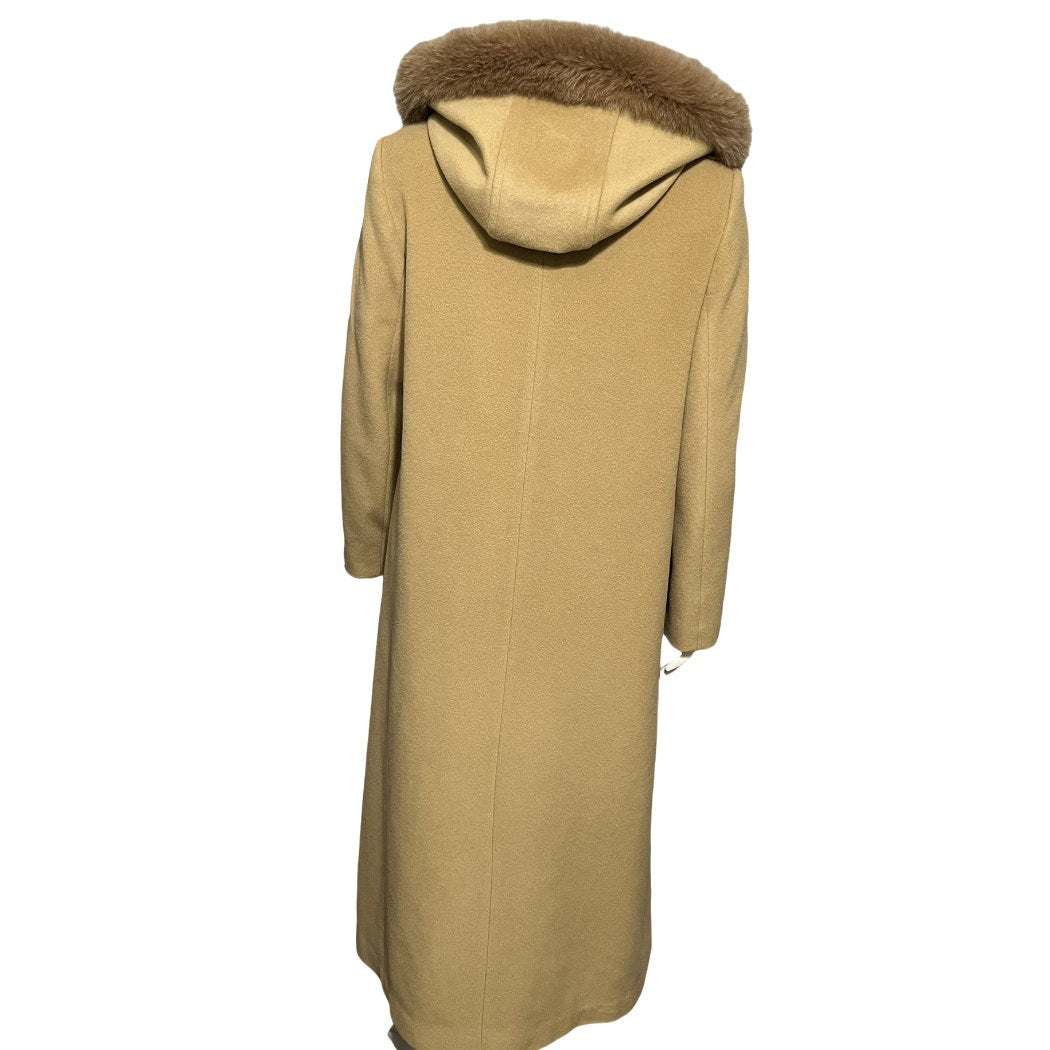 Liz Claiborne Camel Wool Cashmere Blend With Hood Longline Winter Coat Sz-12