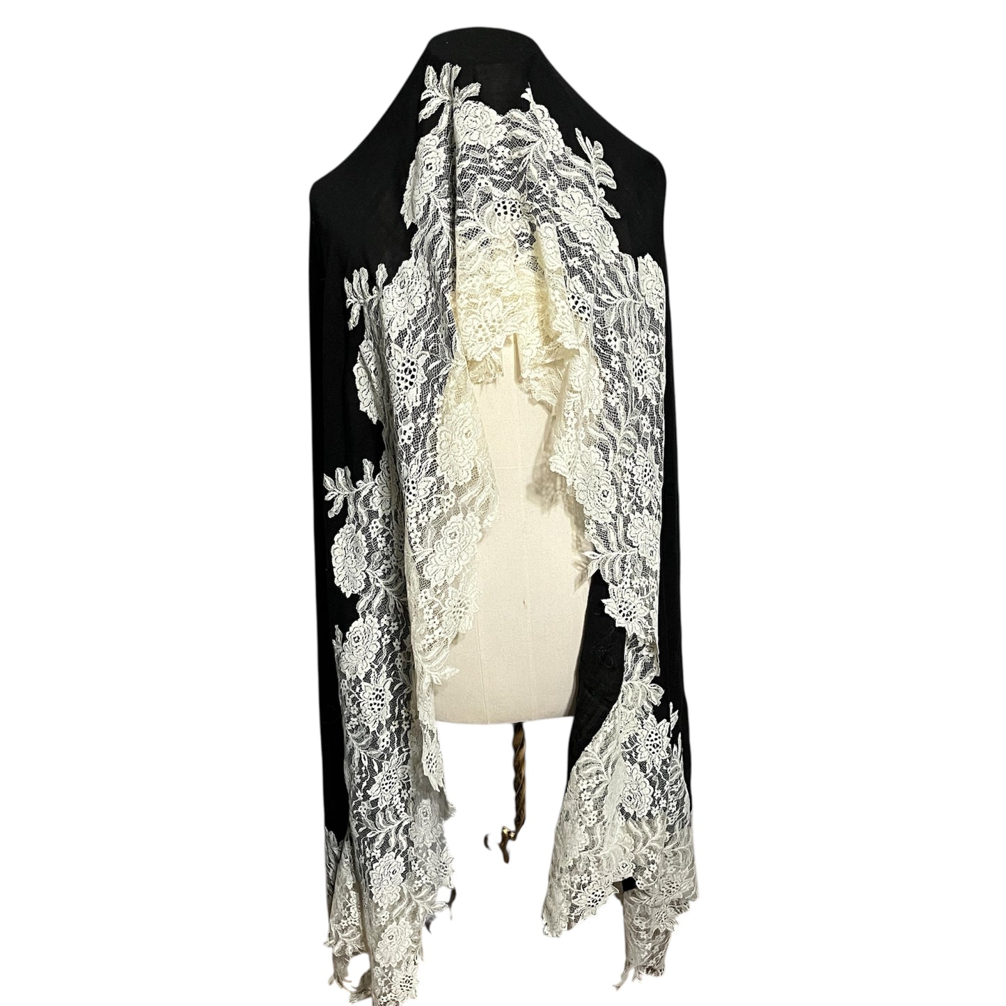 Clever Carriage Company Black and White Lace Wool Silk Scarf