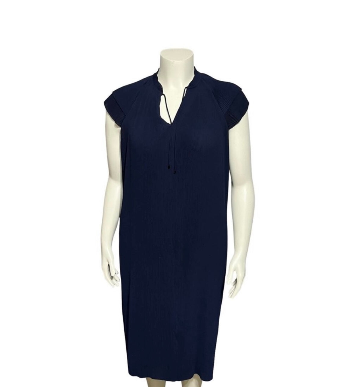 J. McLaughlin Navy Accordion Pleated Flutter Sleeve Midi Dress Sz-Medium