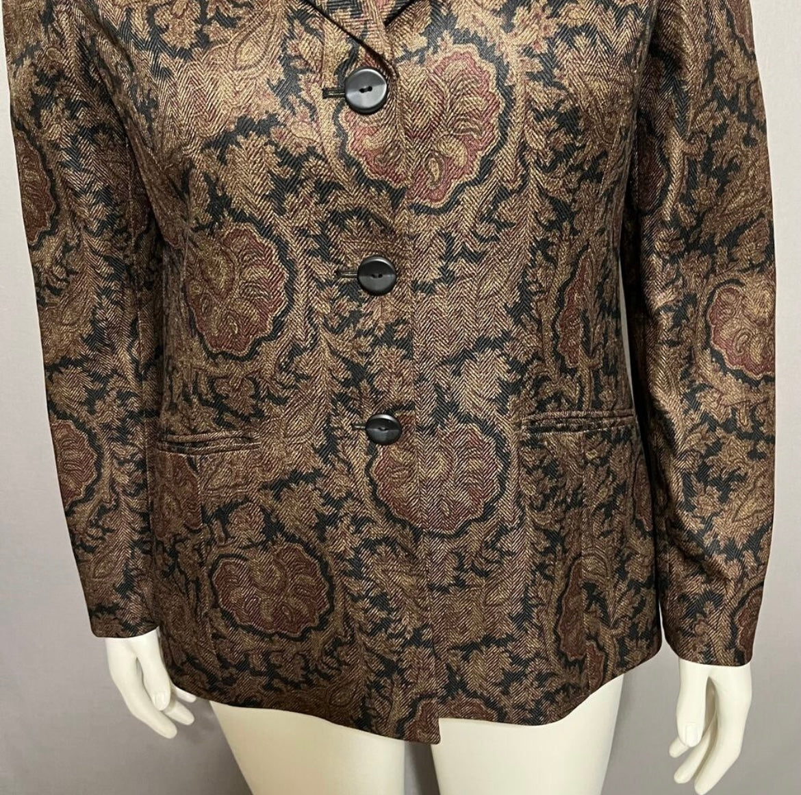 Collections For Le Suit Brown Paisley 3 Button Blazer Sz-12