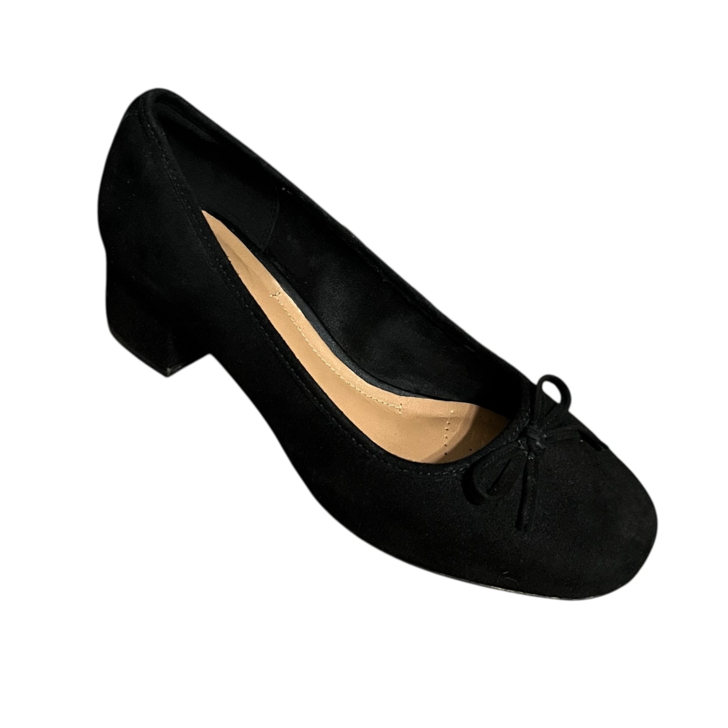 clarks womens shoes 7.5 m Black Bow Round Toe Suede Low Heel Career Shoes