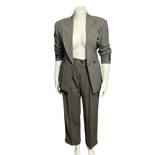 Escada 2 Pc Pants Double Breasted Pleated Neutral Set Sz-40/42 Large