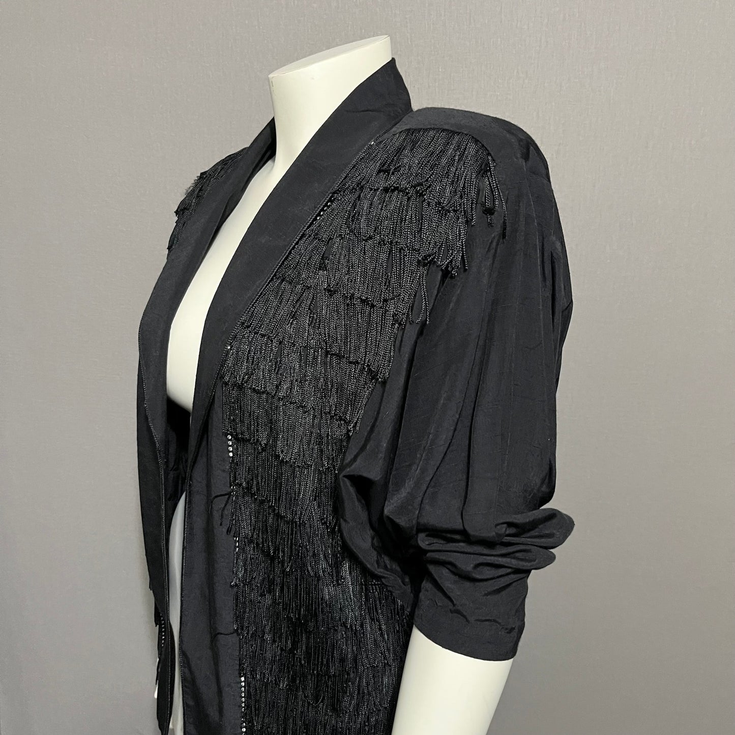 Vintage Cache Black With Fringe Rhinestone Blazer Jacket Sz-Large