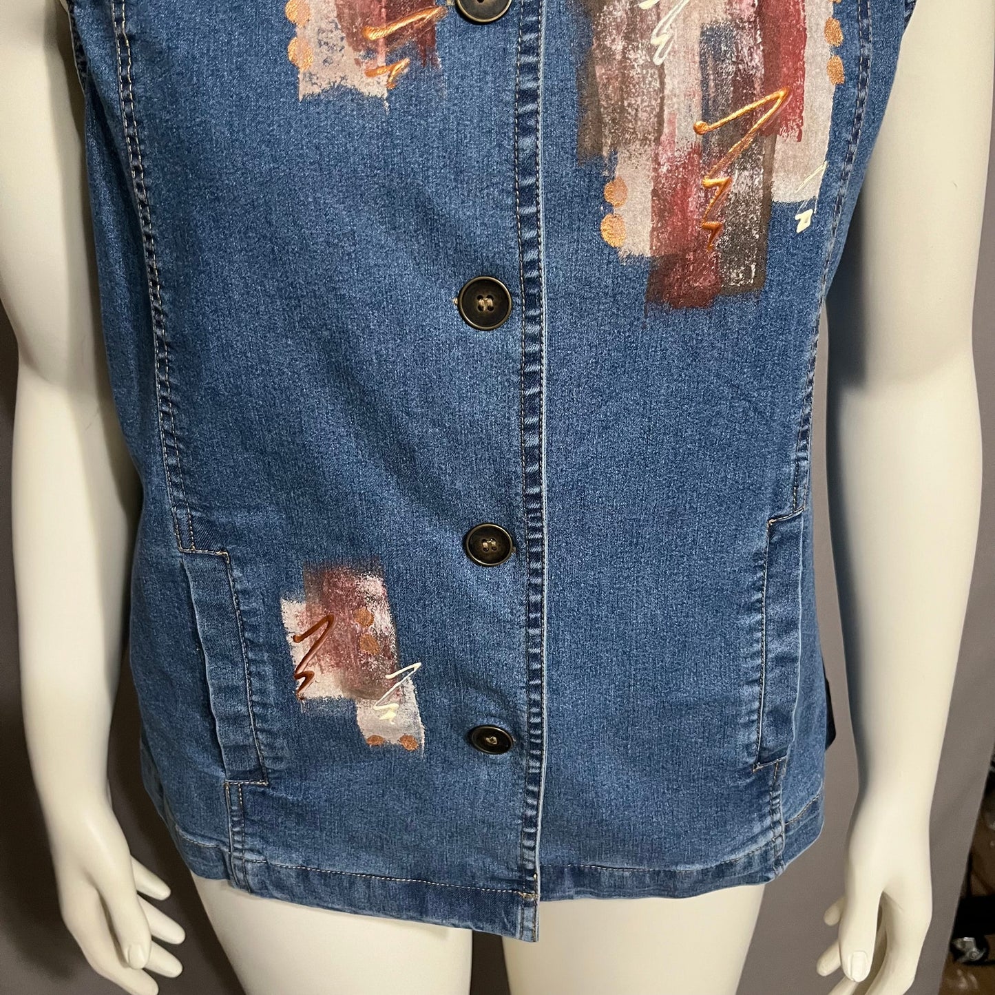 H&J Denim Cotton Painted Artsy Vest Sz-Large