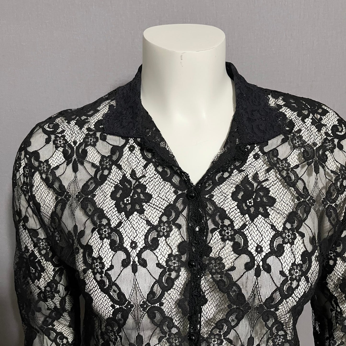 Katherine Harestad Black Allover Lace Collared Blouse Sz-Medium/Large
