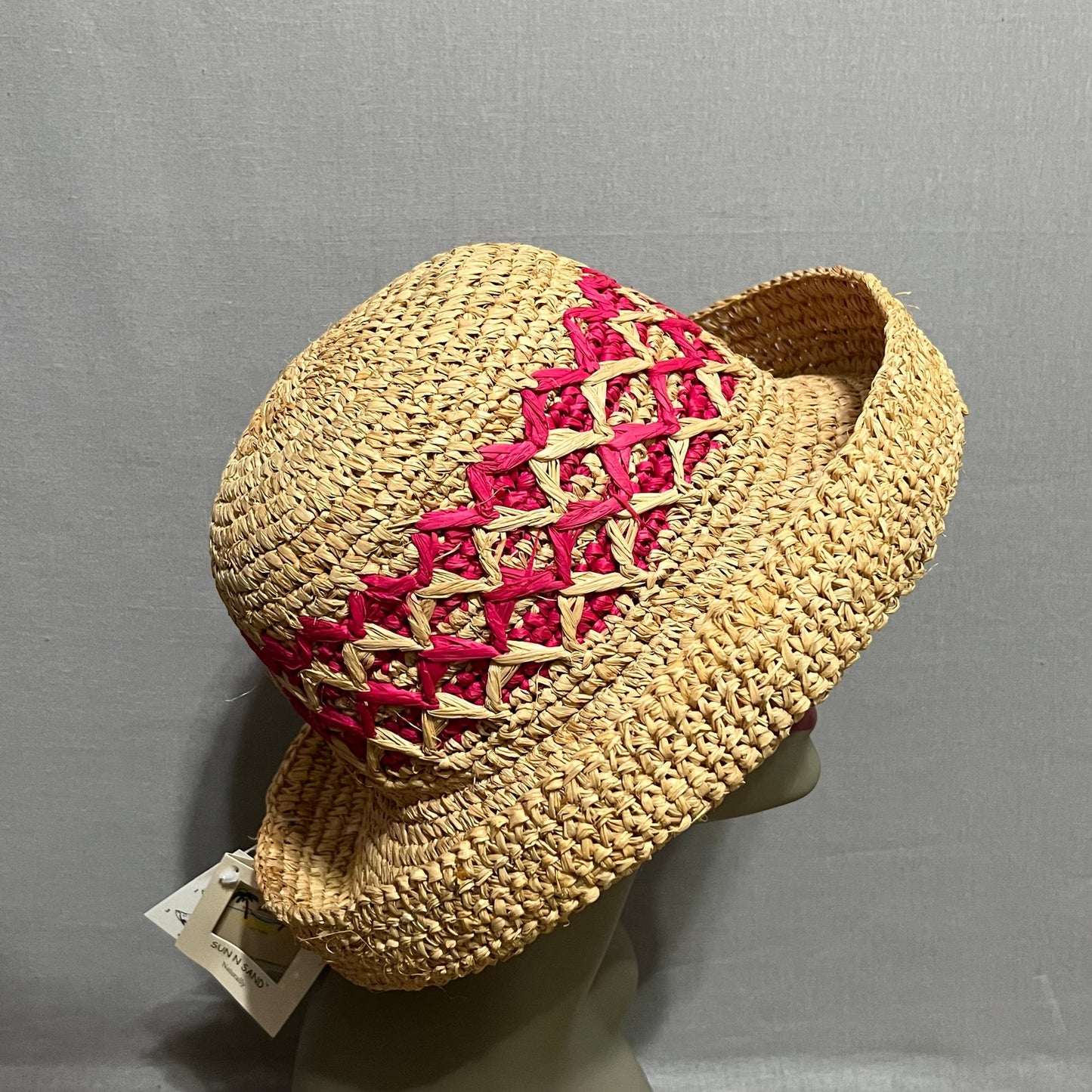 Sun N Sand Handmade Packable Crushable Pink Tan Sun Hat Sz-One Size