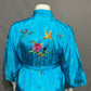 Vintage Golden Bee Embroidered Bird Print Turquoise Robe Sz-Medium/Large