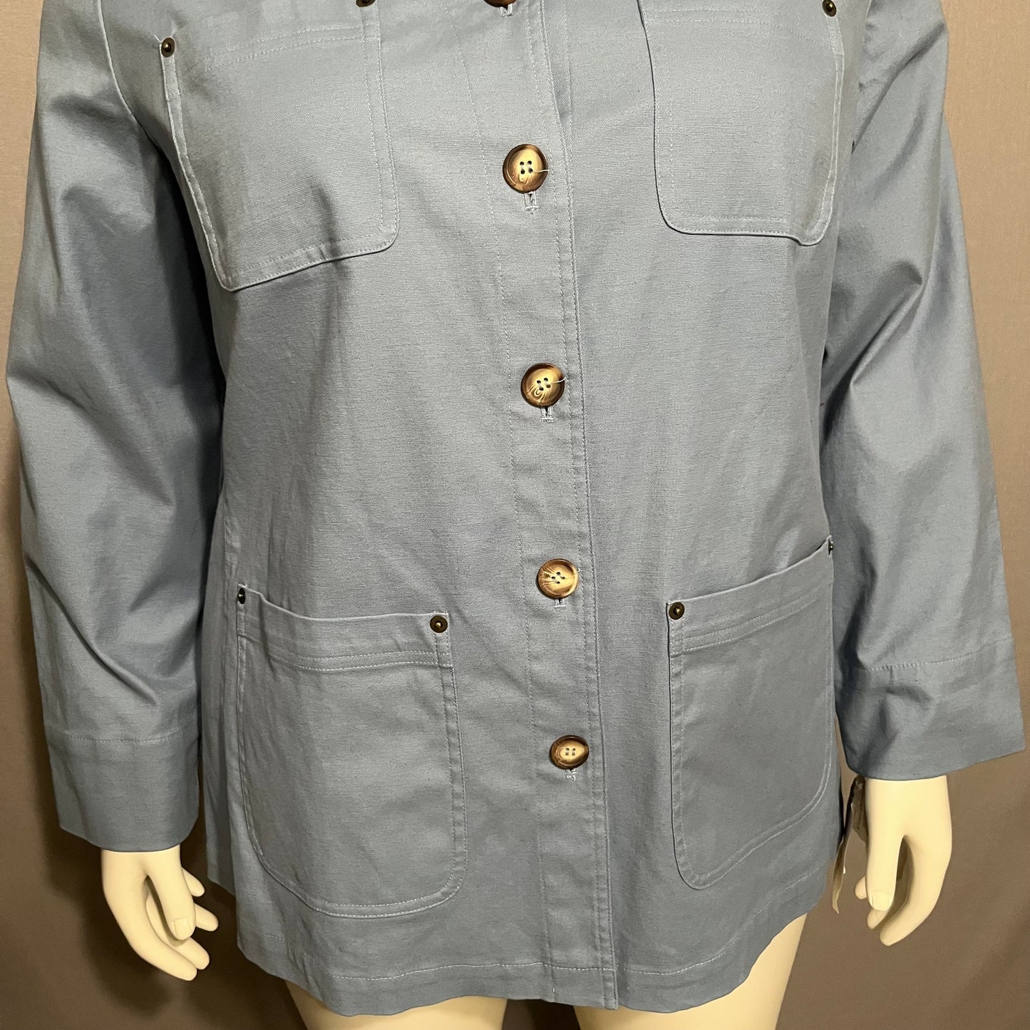 Evan Picone Light Blue Cotton Stretch Shacket Button Front Shirt Sz-2X