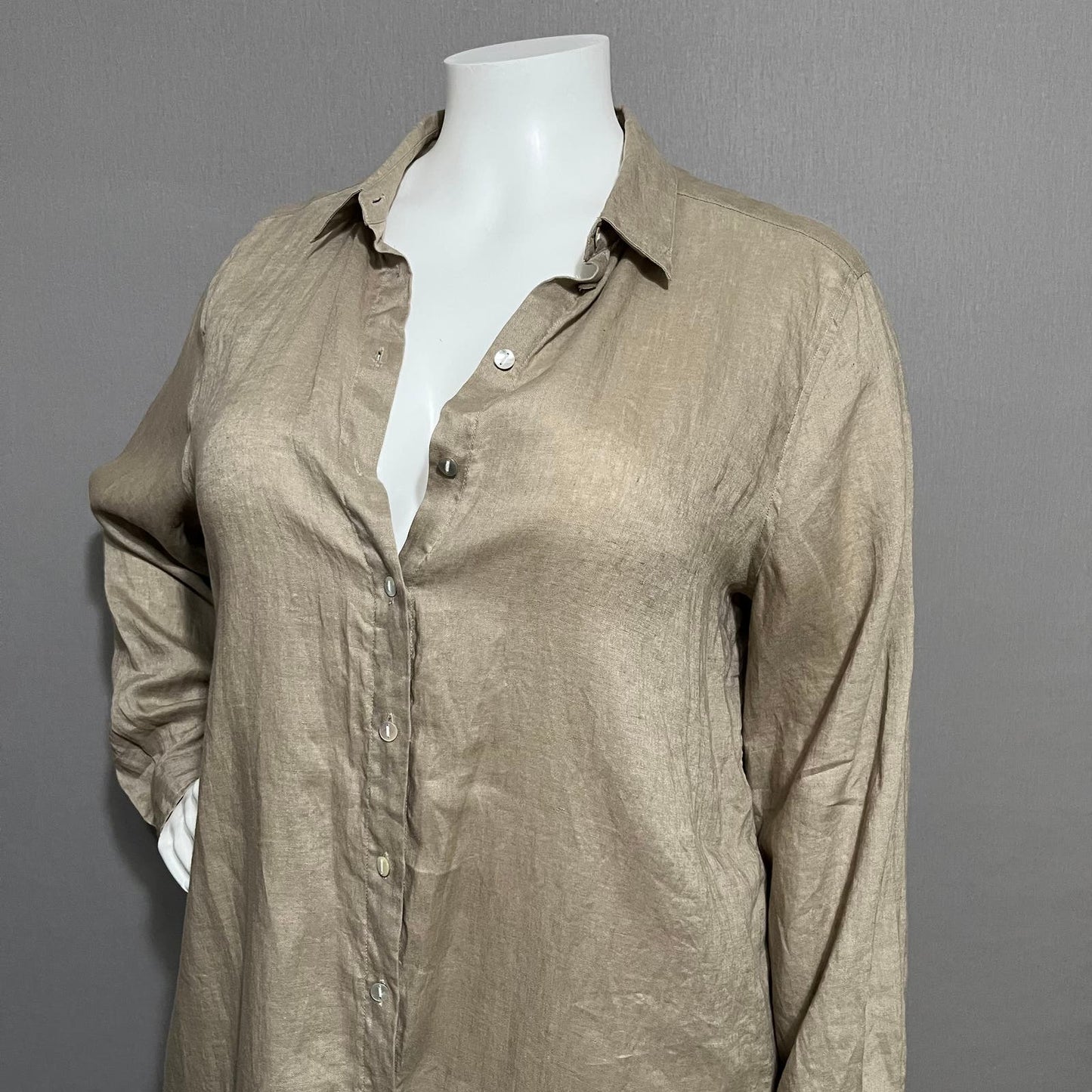 J.Jill 100% Linen Long Button Front Shirt Sz-XL