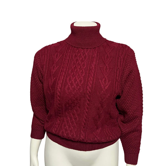 Studio Burgundy Chunky Cable Knit Turtleneck Sweater Sz-Medium