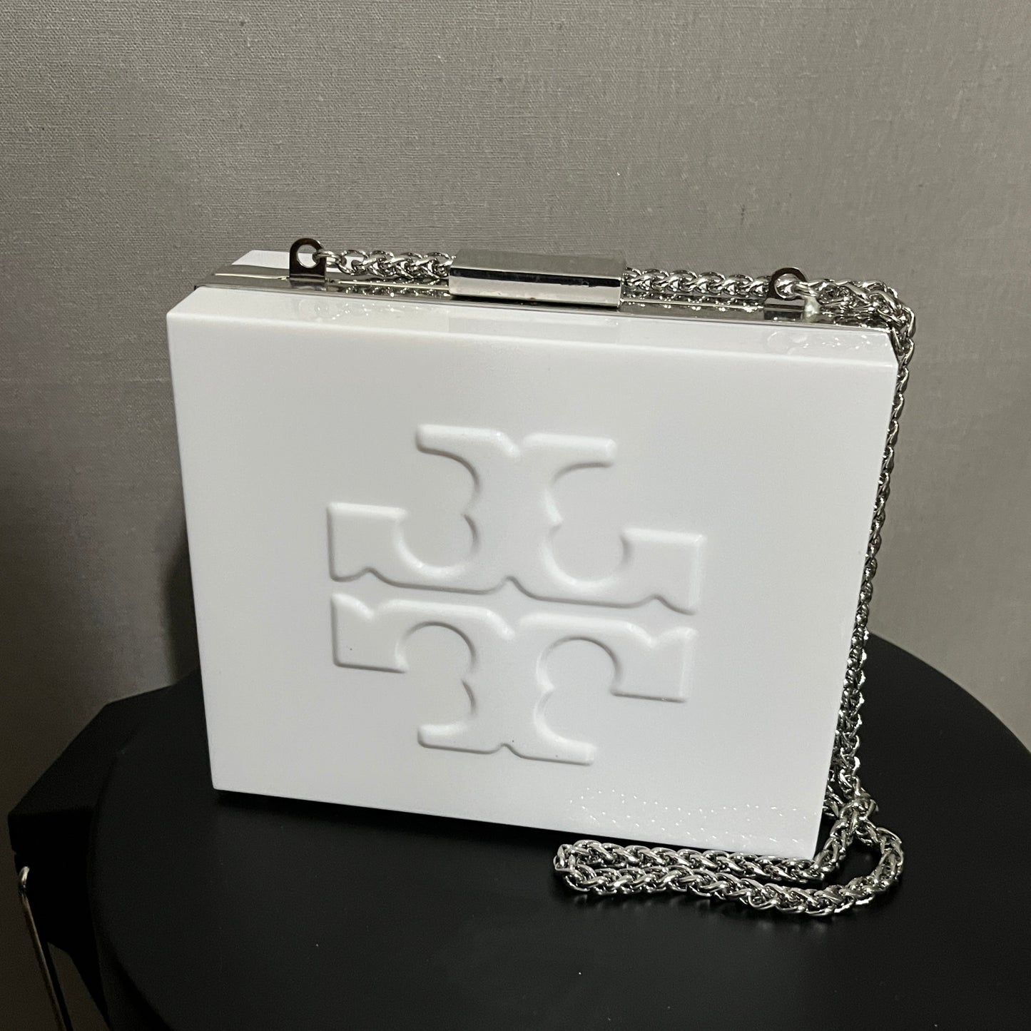 Tory Burch White Acrylic Silver Chain Evening Bag