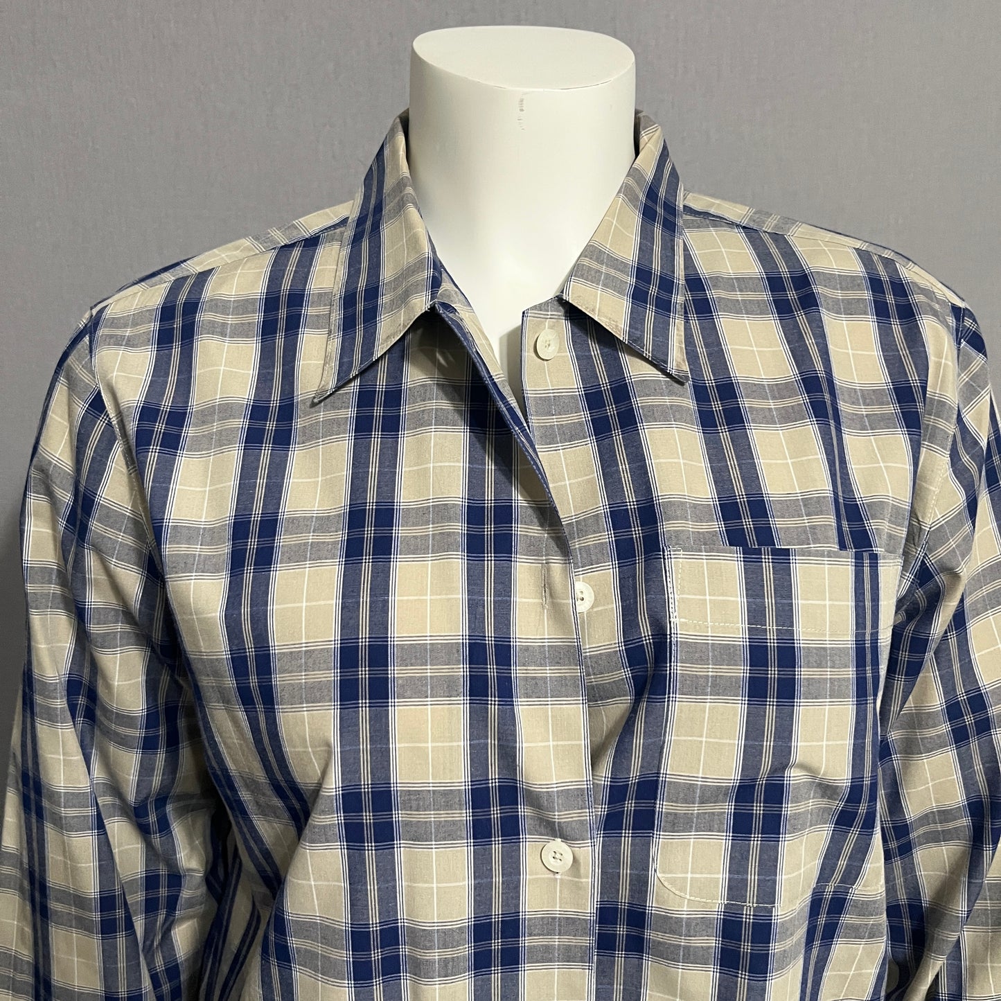 Lizsport Blue and Cream Plaid Shirt Sz-Large