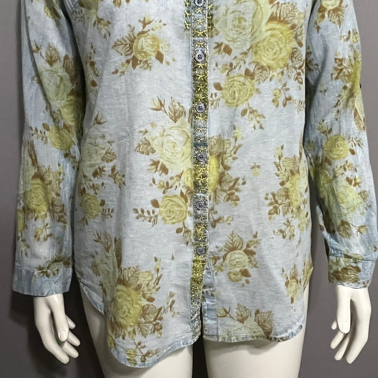 Floral Button Down Shirt in Blue and Green