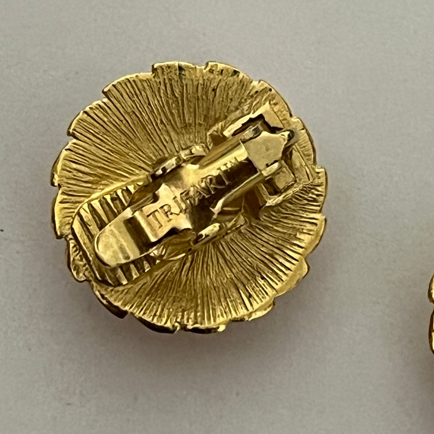 Trifari Gold and Pink Stud Clip On Earrings