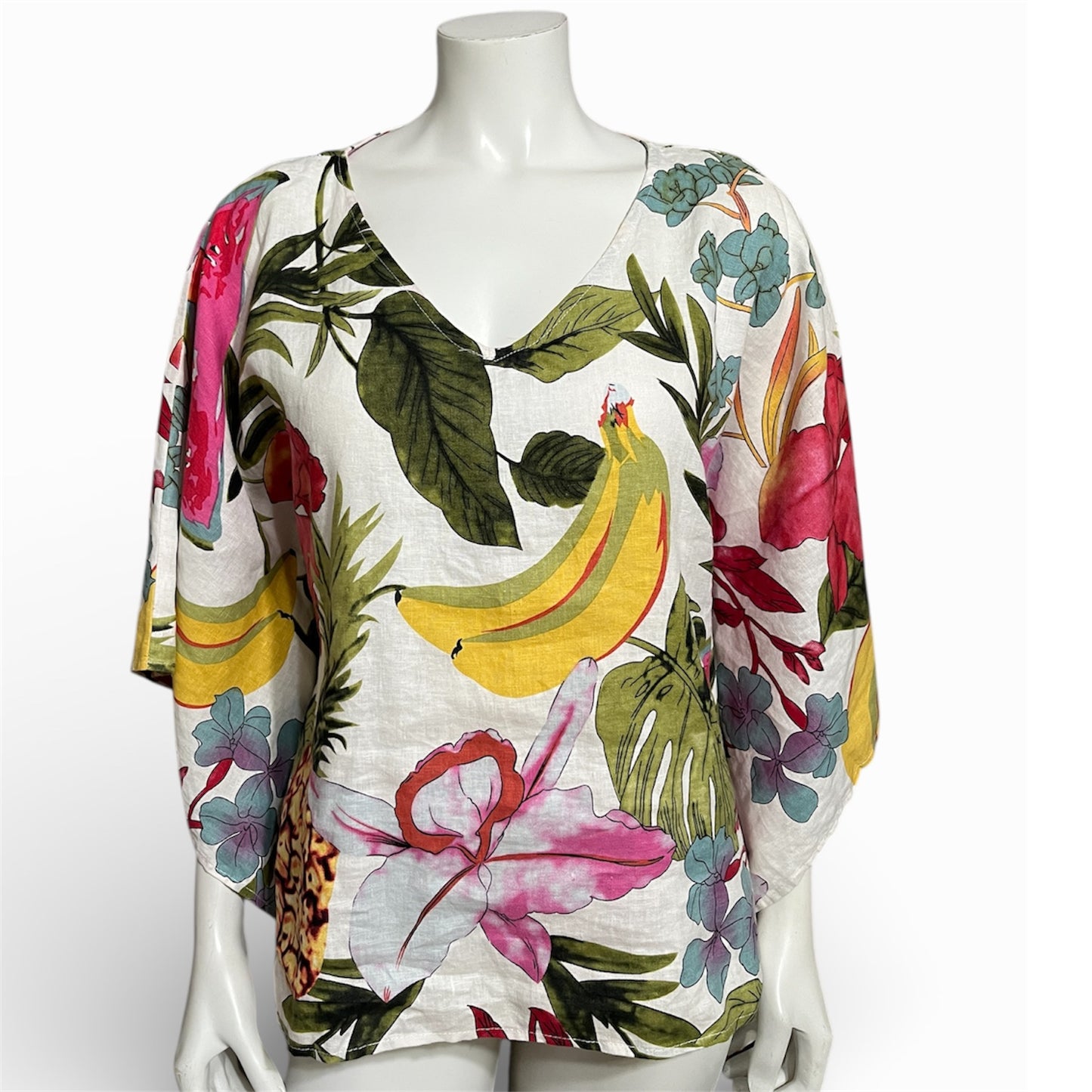 Peck & Peck Linen Fruit Poncho Sz-Small