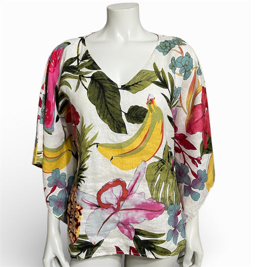 Peck & Peck Linen Fruit Poncho Sz-Small