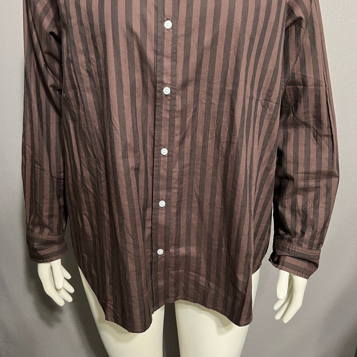 Everlane Brown Striped 100% Oversized Cotton Shirt Sz-16