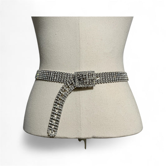 Neiman Marcus Silver Rhinestone Sparkle  Belt Sz-Med/Lg