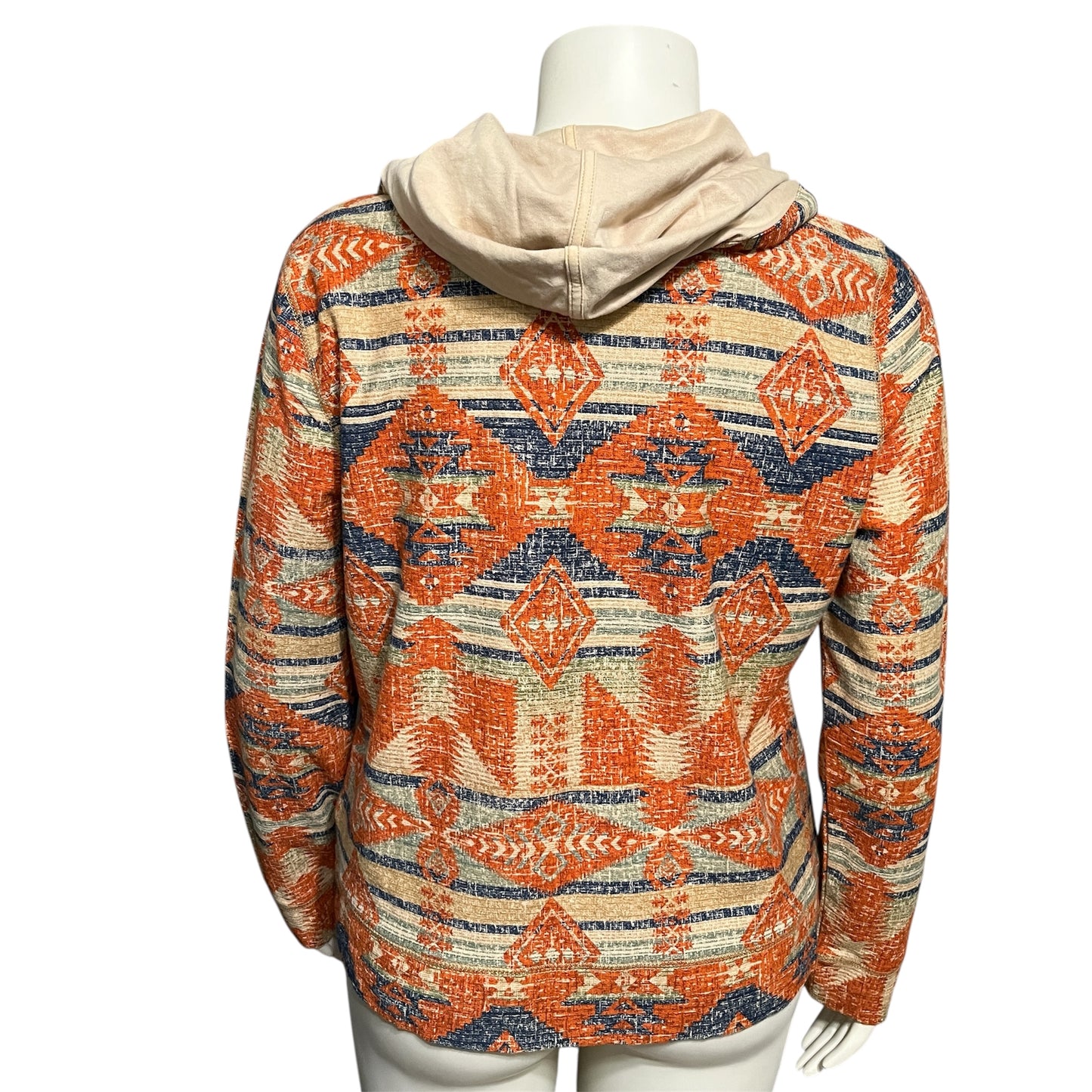 Chaps Tribal Aztec Print Orange Zip Up Hoodie Sz-XL