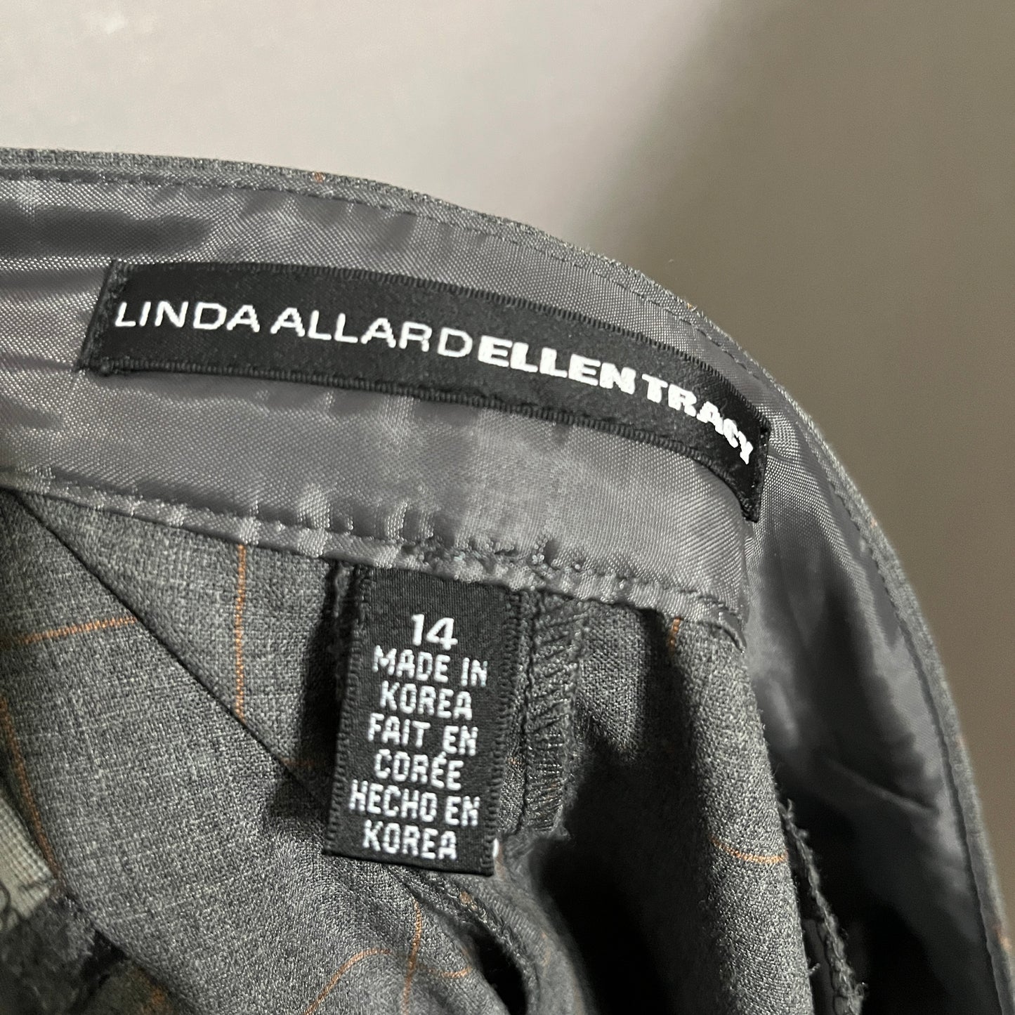 Linda Allard Ellen Tracy Gray Wool Orange Windowpane Print Pants Sz-14