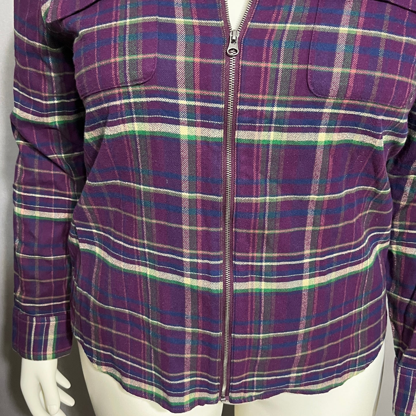 Chaps Purple Plaid Flannel Zip Up Shirt Sz-XL