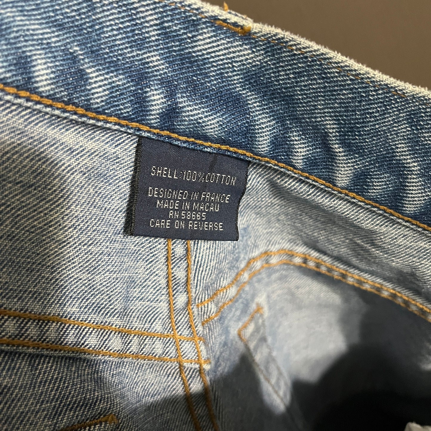 Faconnable Light Blue Denim with Tan Patch Straight High Rise Jeans Sz-14