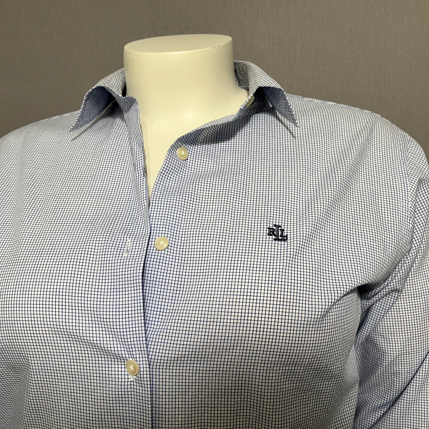 Lauren Ralph Lauren 100% Cotton Blue Checkered Print Shirt Sz-16