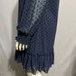 Navy Polka Dot High Neck Ruffle Hem Sheer Dress